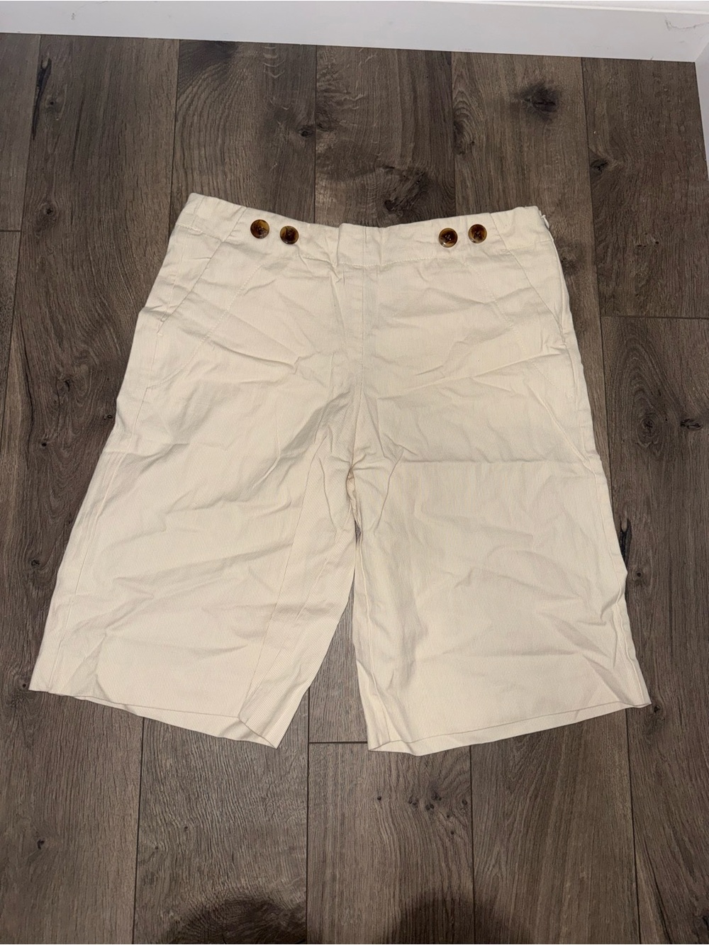 George Cream High-Waist Bermuda Shorts with Tortoiseshell Buttons